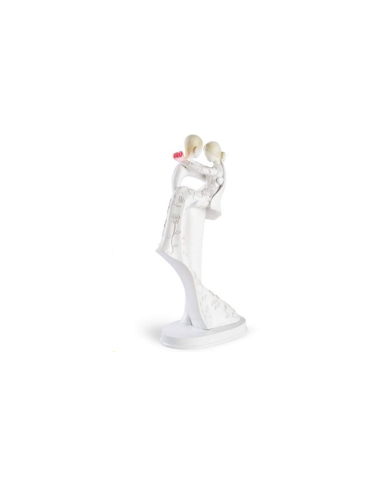 Couple de mariés stylisé avec bouquet 16 cm