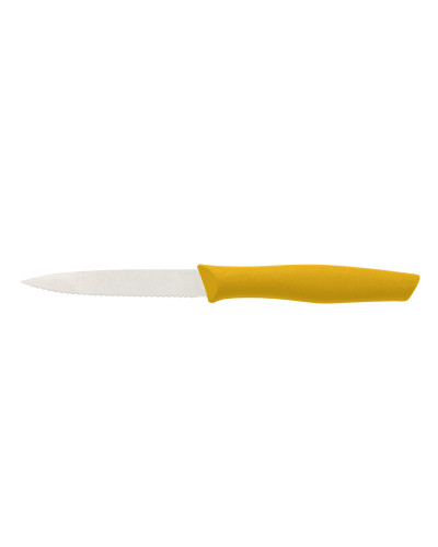 Couteau d'office cranté, manche jaune pour préparations culinaires
